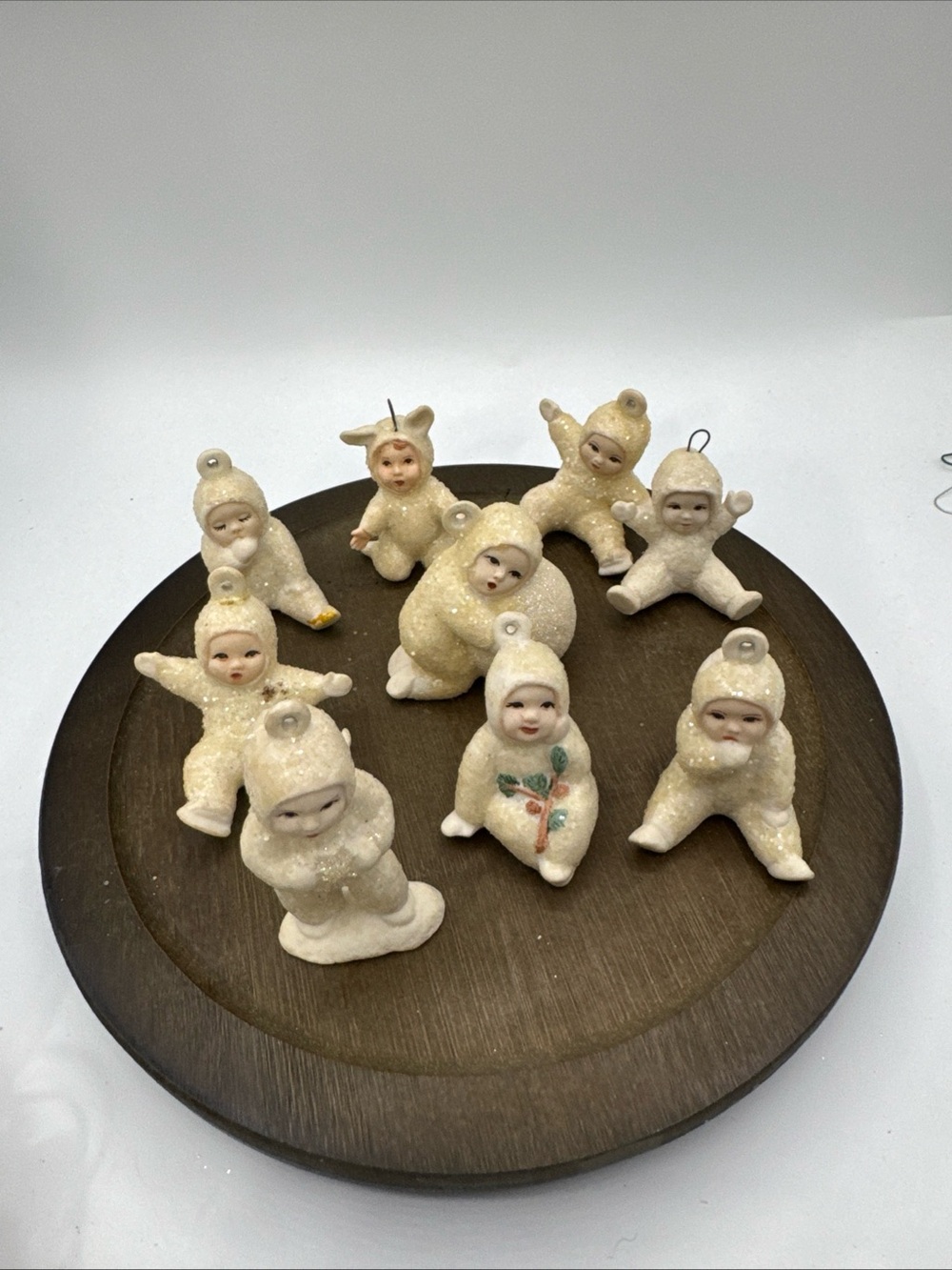 Snow Baby Ornaments Vtg Set Of Nine Adorable Faces - Approx 2.25" Tall